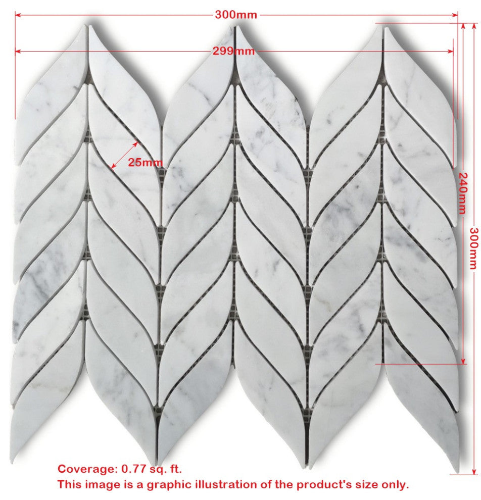 Calacatta Gold Marble Leaf Feather Mosaic Wall Floor Tile Polished, 1 sheet