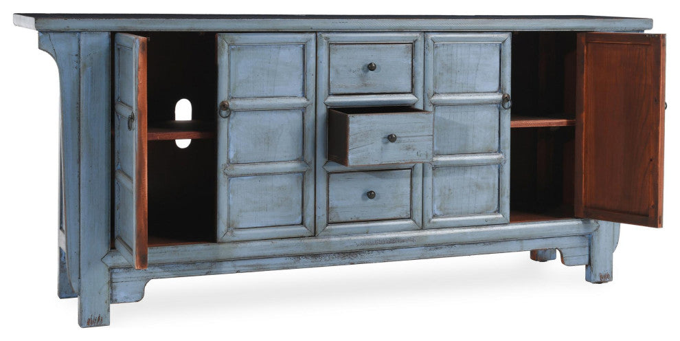 Crafton 4-Door Reclaimed Pine Wood Blue Sideboard Buffet