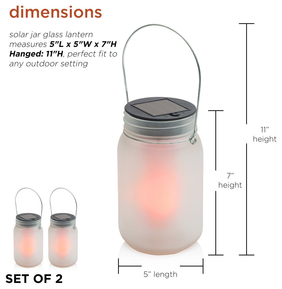 Outdoor Solar Powered Pathway Lantern Flickering LED Light Jars, Set of 2