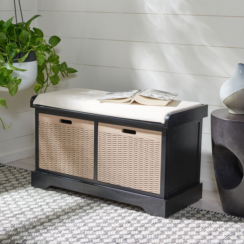 Safavieh Landers 2 Drawer Cushion Bench, Black