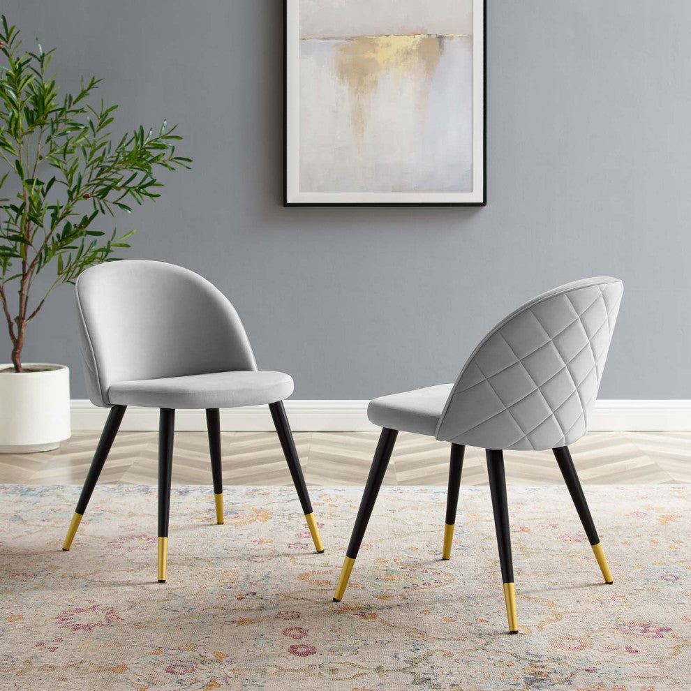 Side Dining Chair, Set of 2, Velvet, Gray, Modern, Cafe Bistro Restaurant