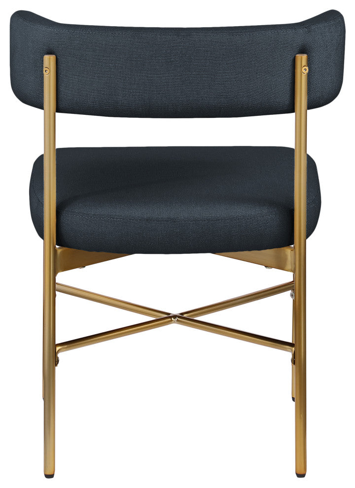 Rivage Durable Linen Textured Fabric Dining Chair, Set of 2, Navy, Brushed Gold Finish