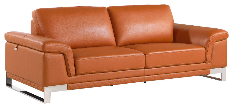 Naples Contemporary Genuine Italian Leather Sofa Camel