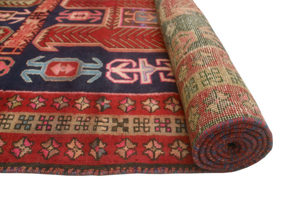 Fine Vintage Distressed Sinai Navy/Red Runner, 4'2x10'2
