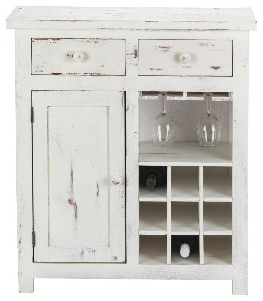 Rustic White Wine Cabinet With Two Drawers
