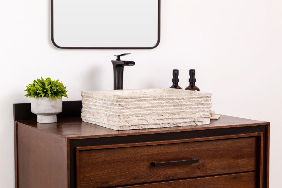 Natural Stone Vessel Bathroom Sink, Rustic Lerdo Marble