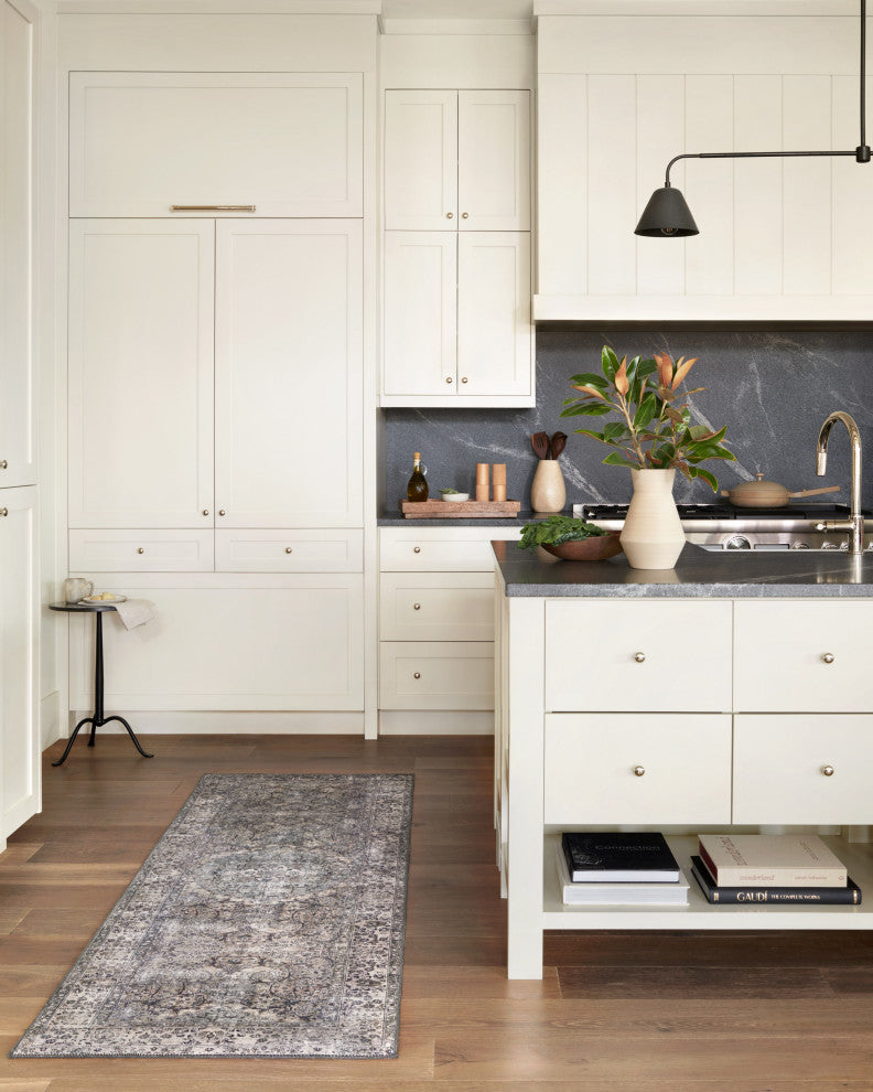 Taupe Stone Teal Navy Printed Polyester Layla Area Rug by Loloi II, 2'-6"x12'-0"