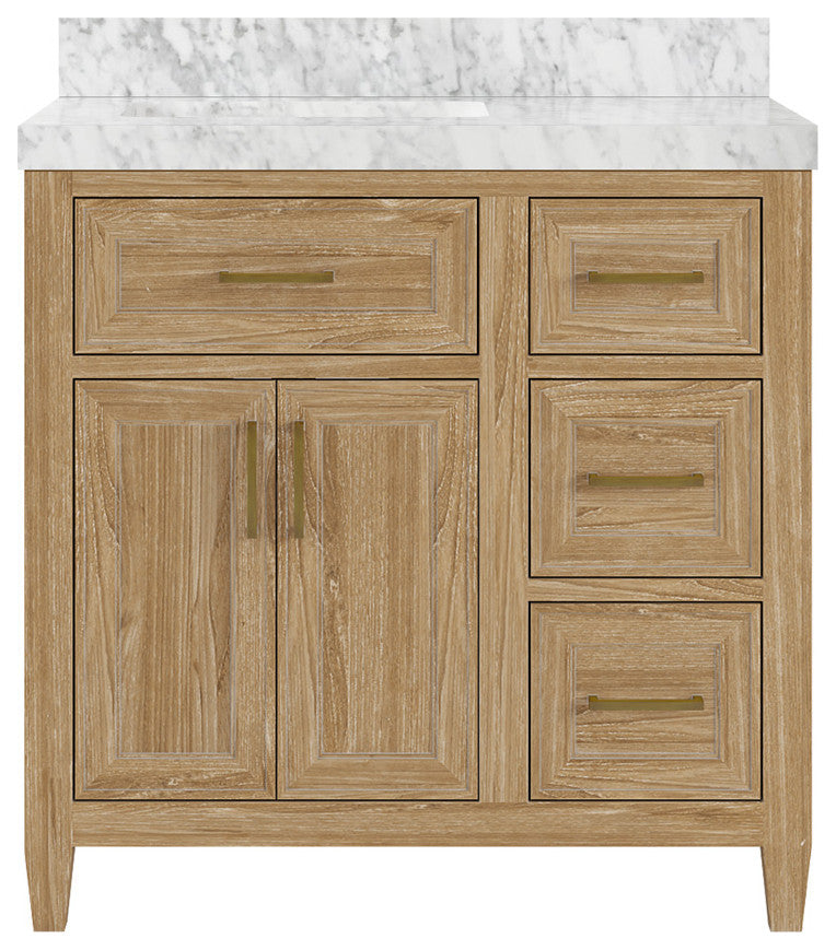 Santa Monica 36 Left Offset  Bath Vanity in Whitewashed Teak 2" Carrara Marble