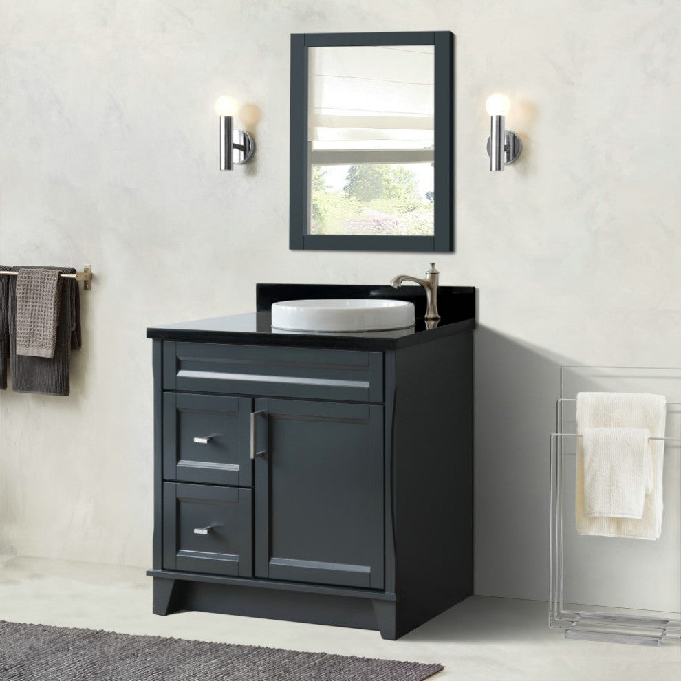 37" Single Sink Vanity, Dark Gray Finish With Black Galaxy Granite