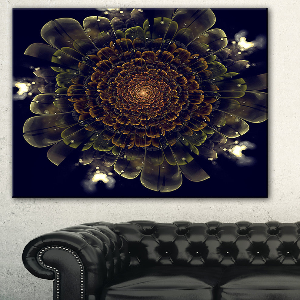 "Orange Fractal Flower With Green" Digital Canvas Print, 32"x16"