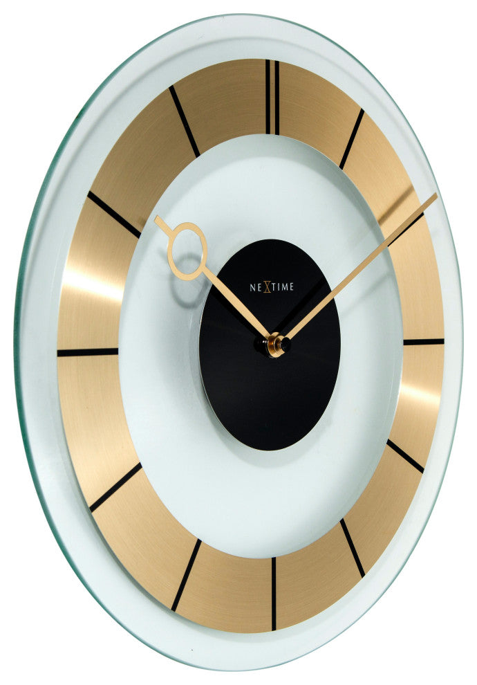 Retro Wall Clock, Clear Glass and Stainless Steel, Round, Battery Operated, Gold
