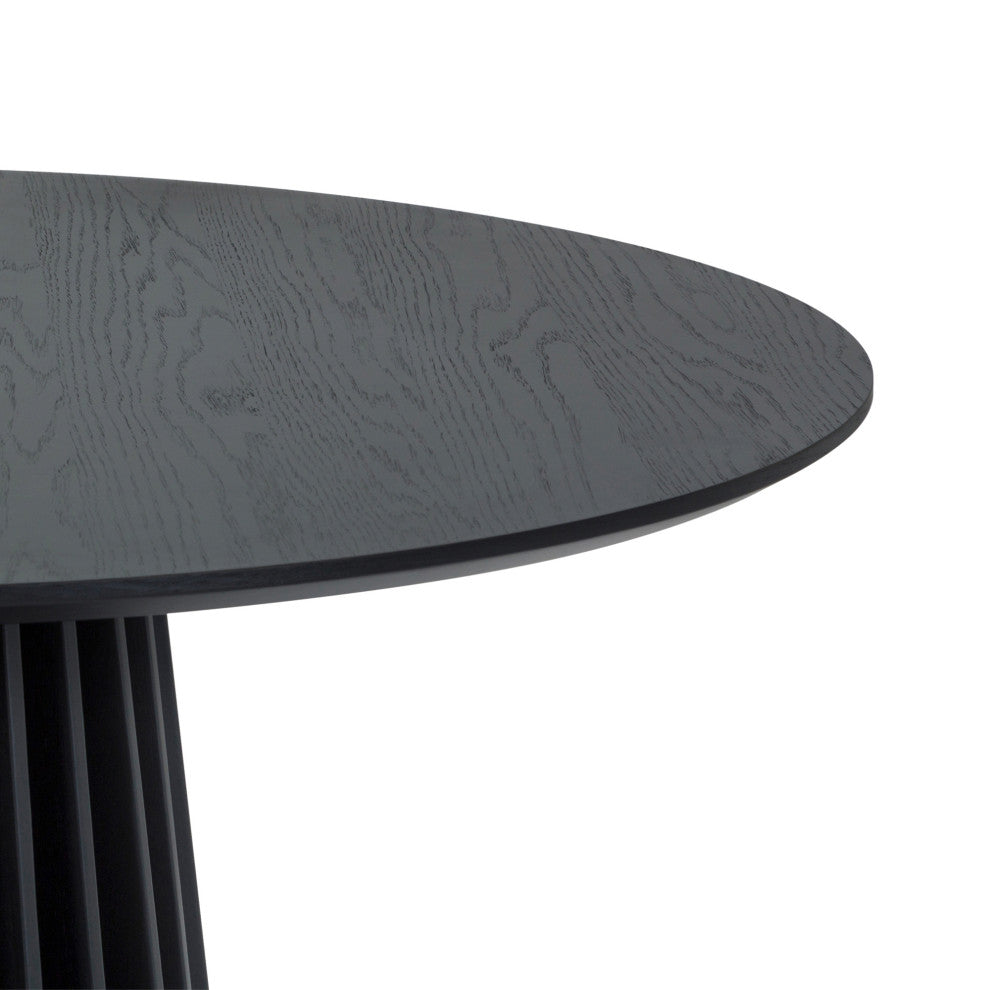 Pasadena Echo 5-Piece Round Dining Set, Black Oak Finish With Black Faux Leather