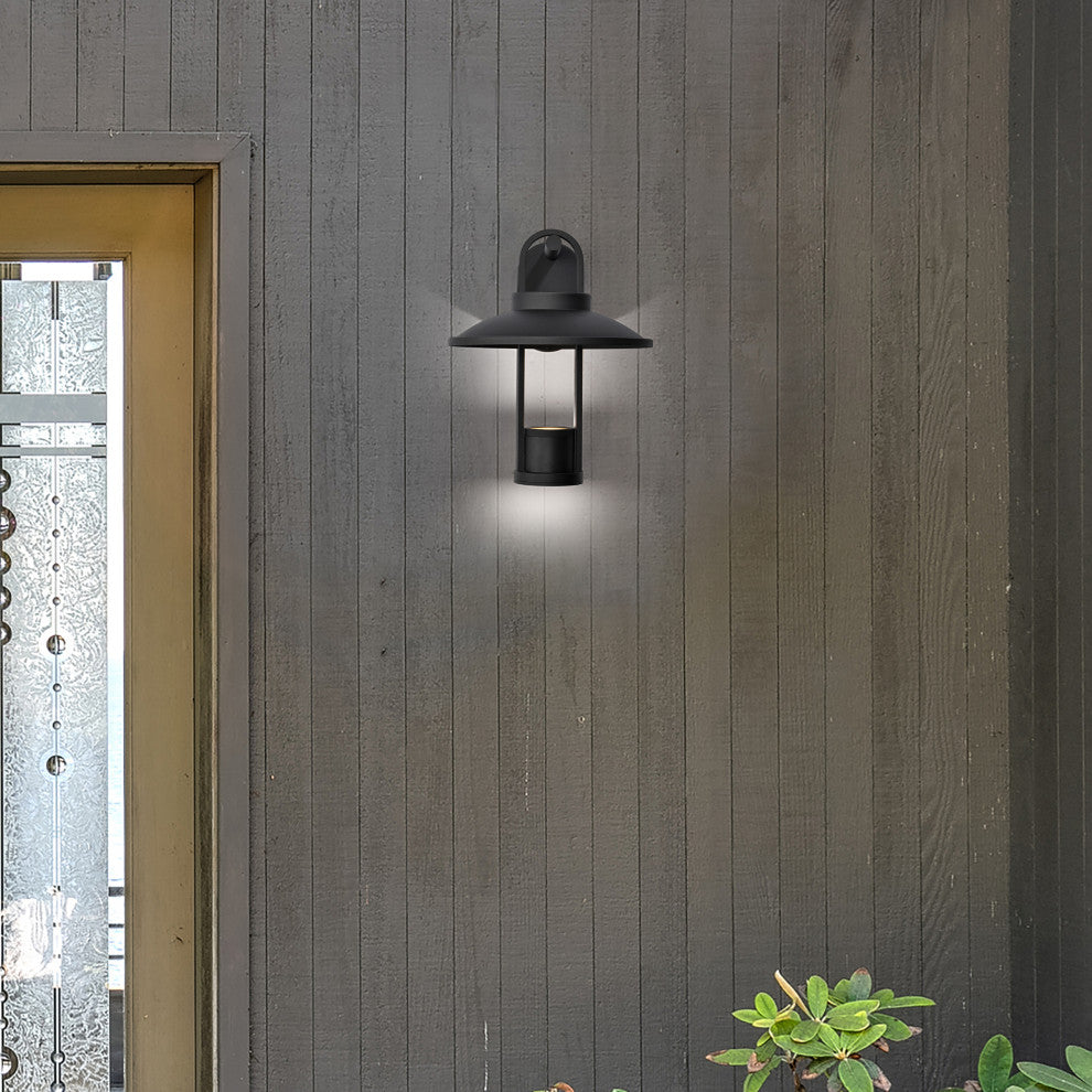 Harriman 12W LED Medium Wall Lantern, Matte Black/Aluminum Shade