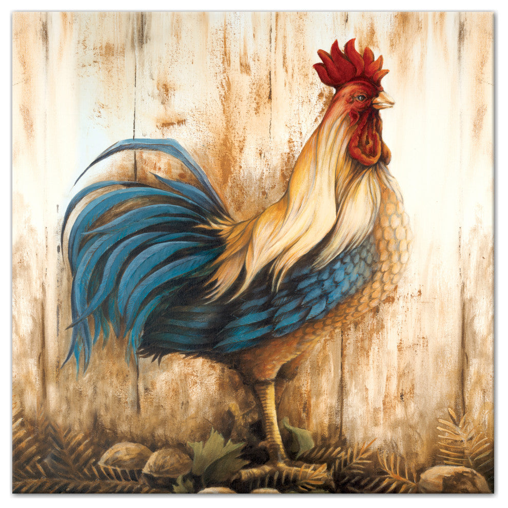 Farmstead Fields 24 in. x 24 in. Acorn Rooster Graphic Art Print On Canvas, 6657-C, image size:990x990