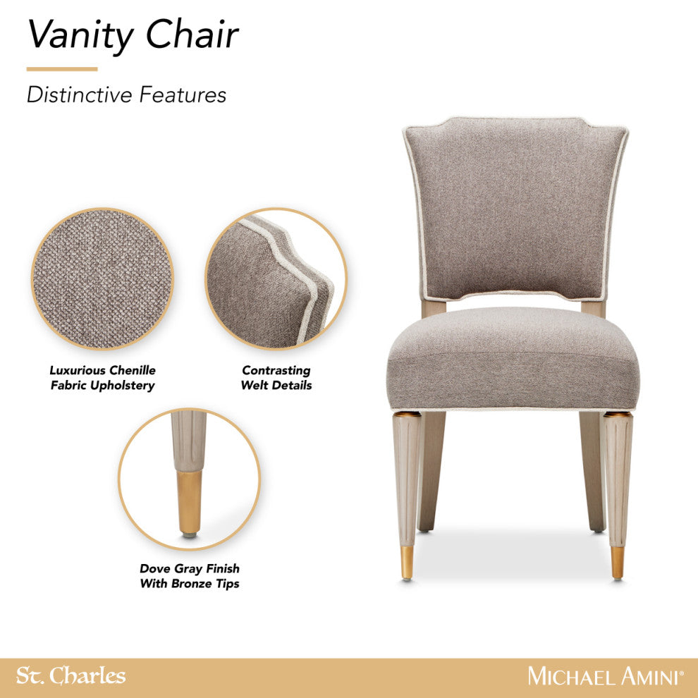 St. Charles Chenille Vanity Chair, Dove Gray