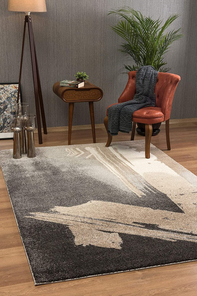 4" x 6" Gray and Tan Abstract Stroke Area Rug
