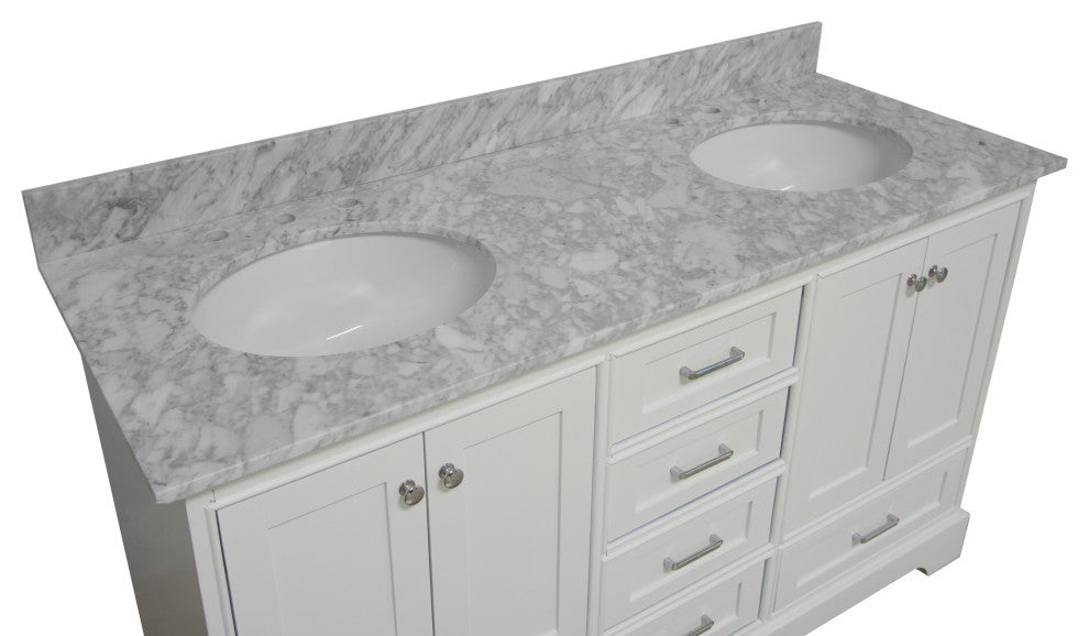 Harper 60" Bathroom Vanity, White, Carrara Marble, Double