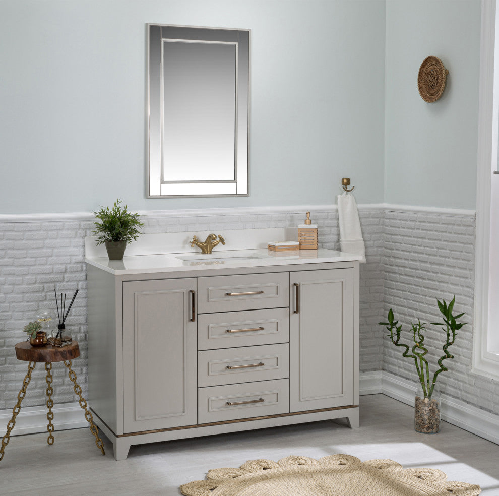 Albia Collection 48" Bathroom Vanity With Sink, Mirror, Countertop, Gray