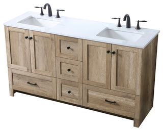 60" Double Bathroom Vanity, Natural Oak, 60