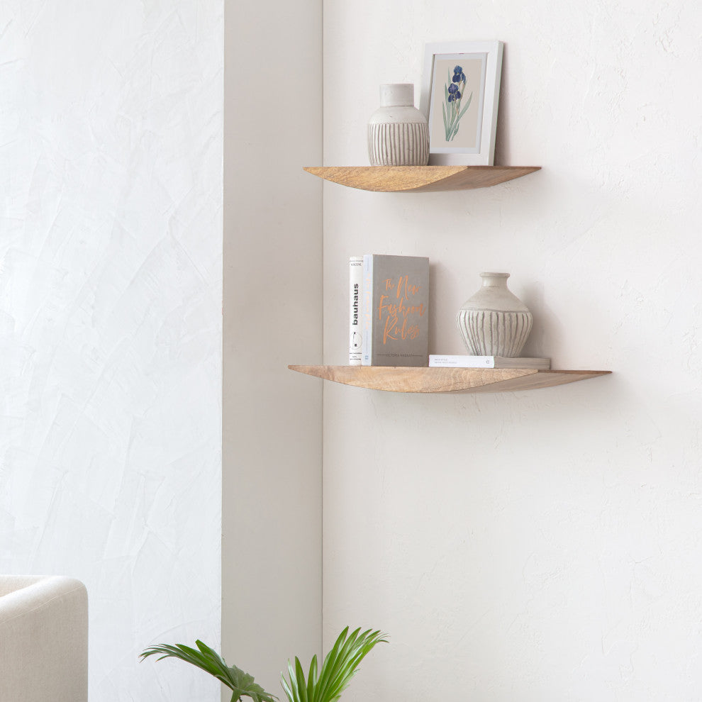 Hutch Set of 2 Wall Mounted Shelves, Natural