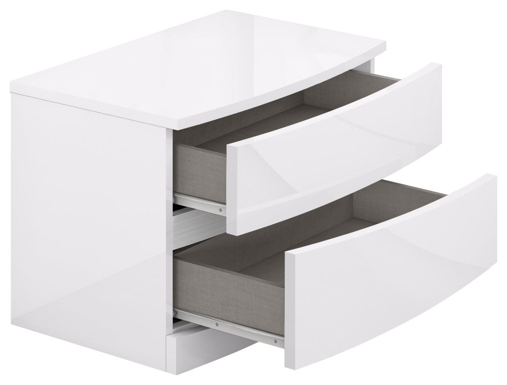 Gia Wood Nightstand in Hi Gloss Finish, White