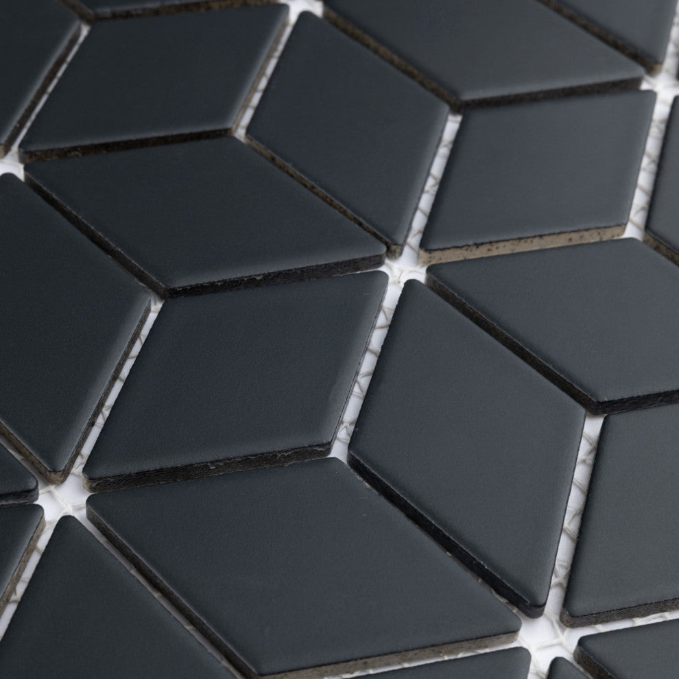 Hudson Rhombus Matte Black Porcelain Floor and Wall Tile