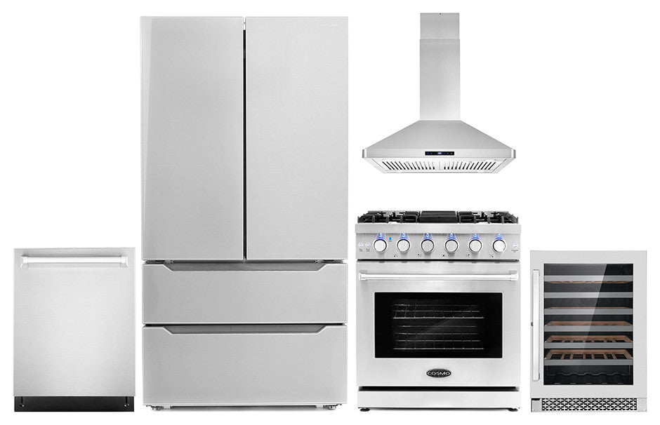 5-Piece Kitchen, 30" Freestanding Gas Range and 30" Island Range Hood
