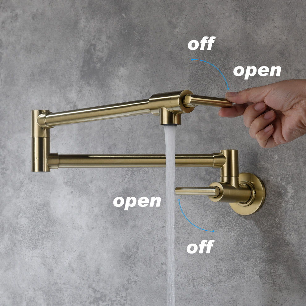 Wellfor Pot Filler Faucet Wall Mount, 4 GPM Flow Rate, Brushed Gold