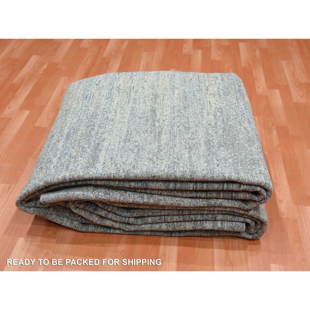 Blue Oceanic Pure Silk and Wool Hand Knotted Oriental Oversized Rug, 12'0"x15'0"