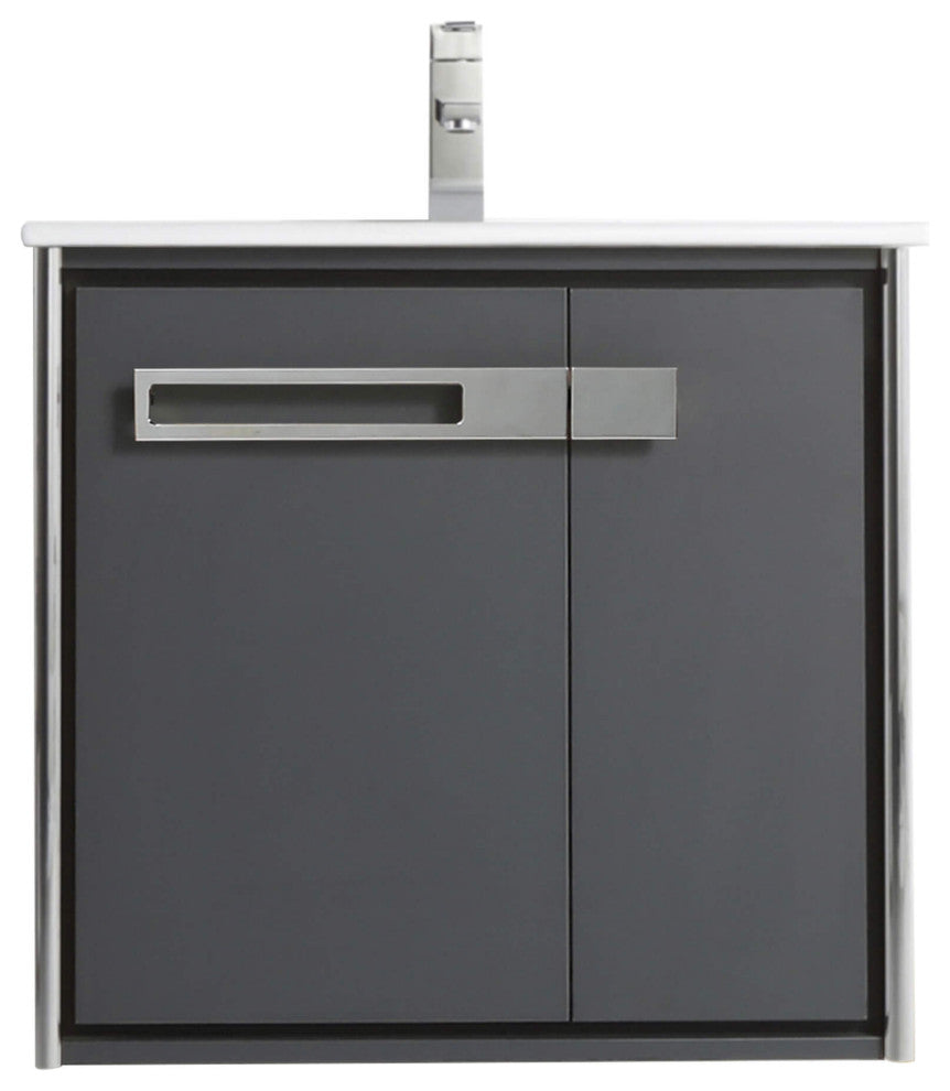 Oakville Wall Mount Bathroom Vanity, Onix Grey, 24", Chrome Hardware