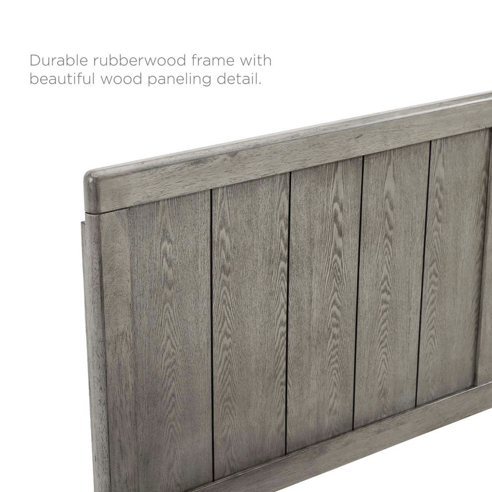 Platform Bed Frame, King Size, Wood, Gray, Modern Mid-Century, Bedroom