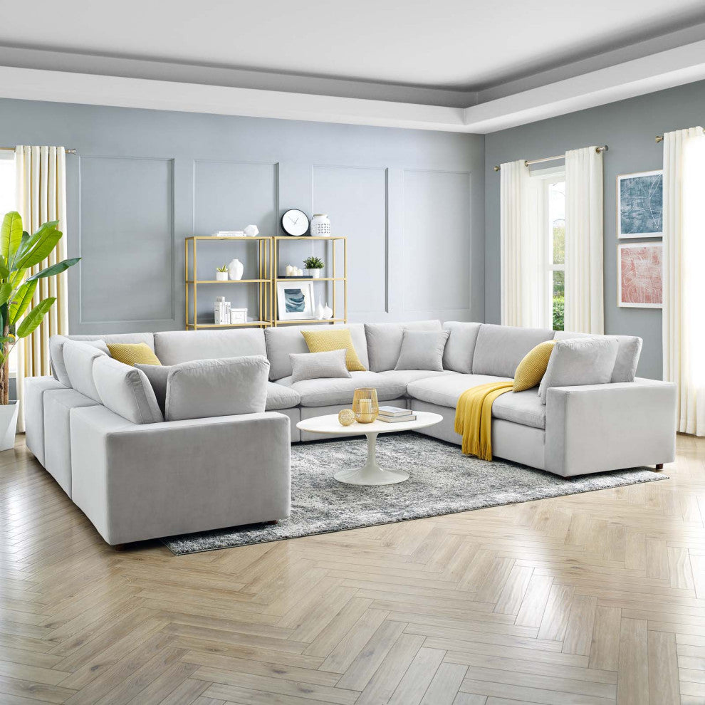 Sectional Sofa Set, Velvet, Gray, Modern, Living Lounge Hotel Hospitality