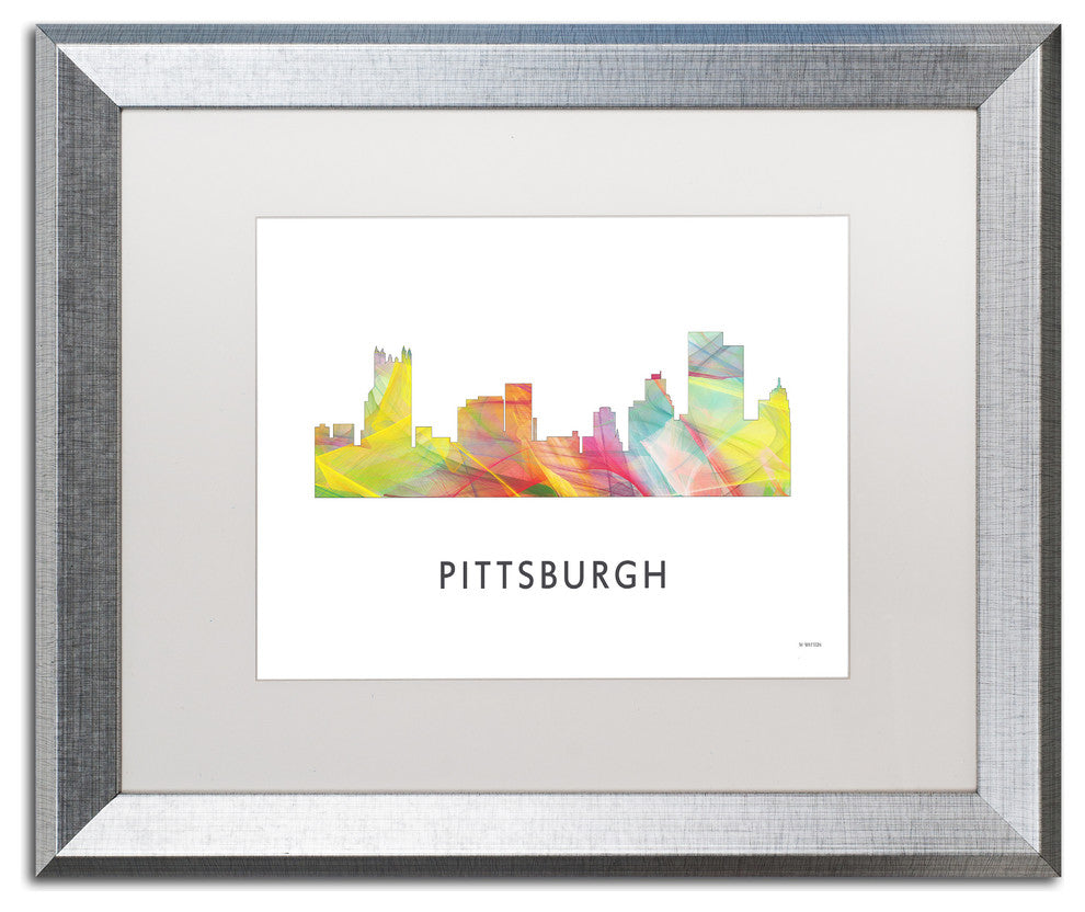 'Pittsburgh Pennsylvania Wb 1' Framed Art, Silver Frame, White Matte, 20x16