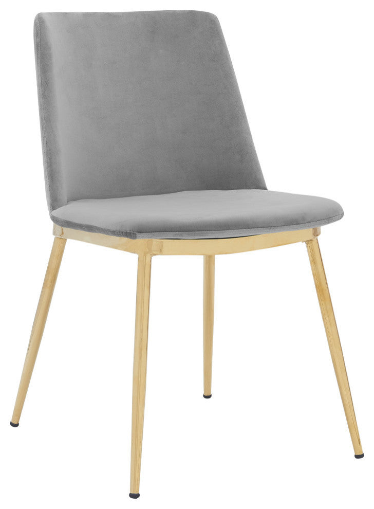 Messina Gray Velvet and Gold Metal Leg Dining Room Chairs, Set of 2