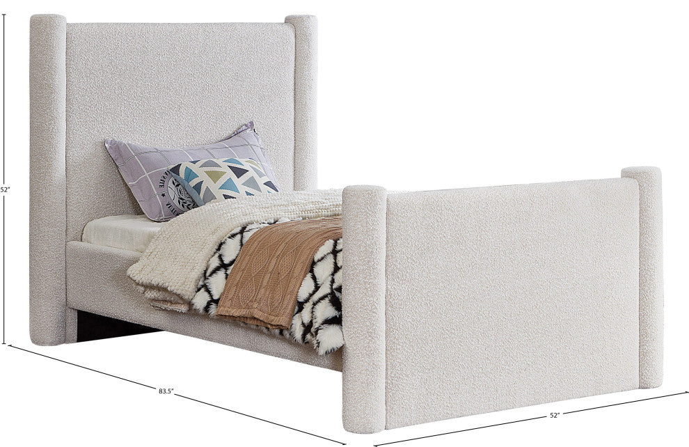 Elias Upholstered Bed, Cream, Twin, Boucle Fabric