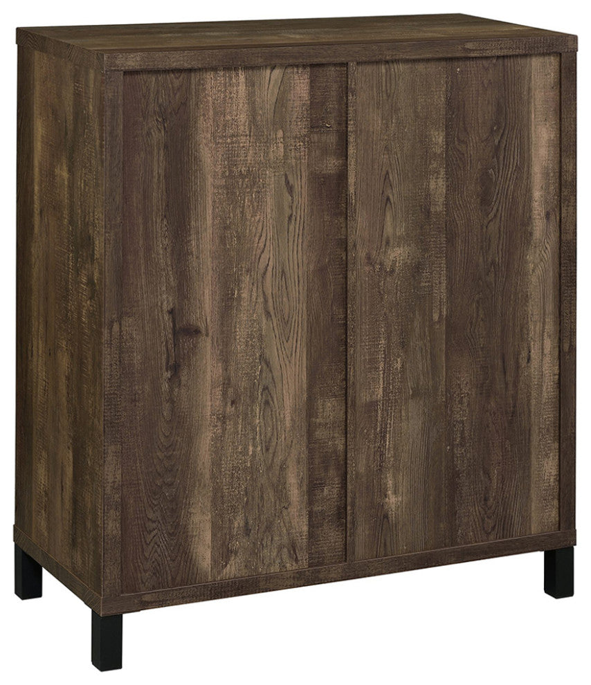 Wood Bar Cabinet with Wine Rack and shelves, Rustic Oak and Black