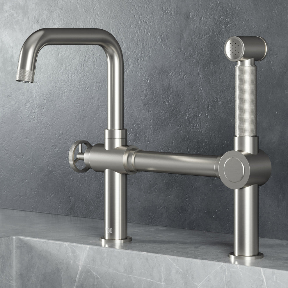 VIGO Cass 13" H Widespread Pull-Out Sprayer Kitchen Faucet, Stainless Steel