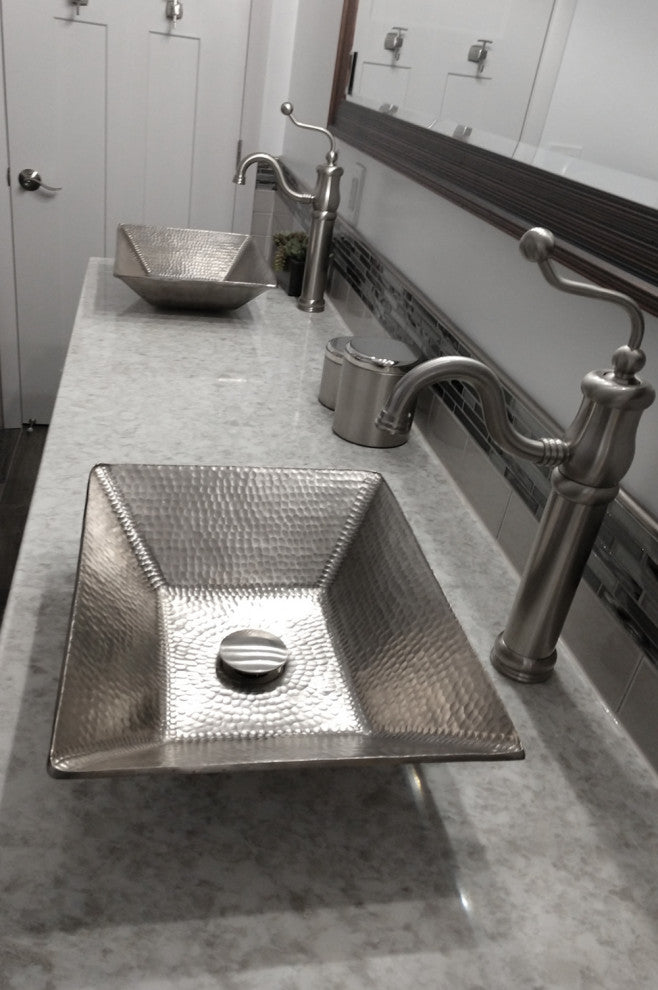 Modern Rectangle Hand Forged Old World Copper Vessel Sink
