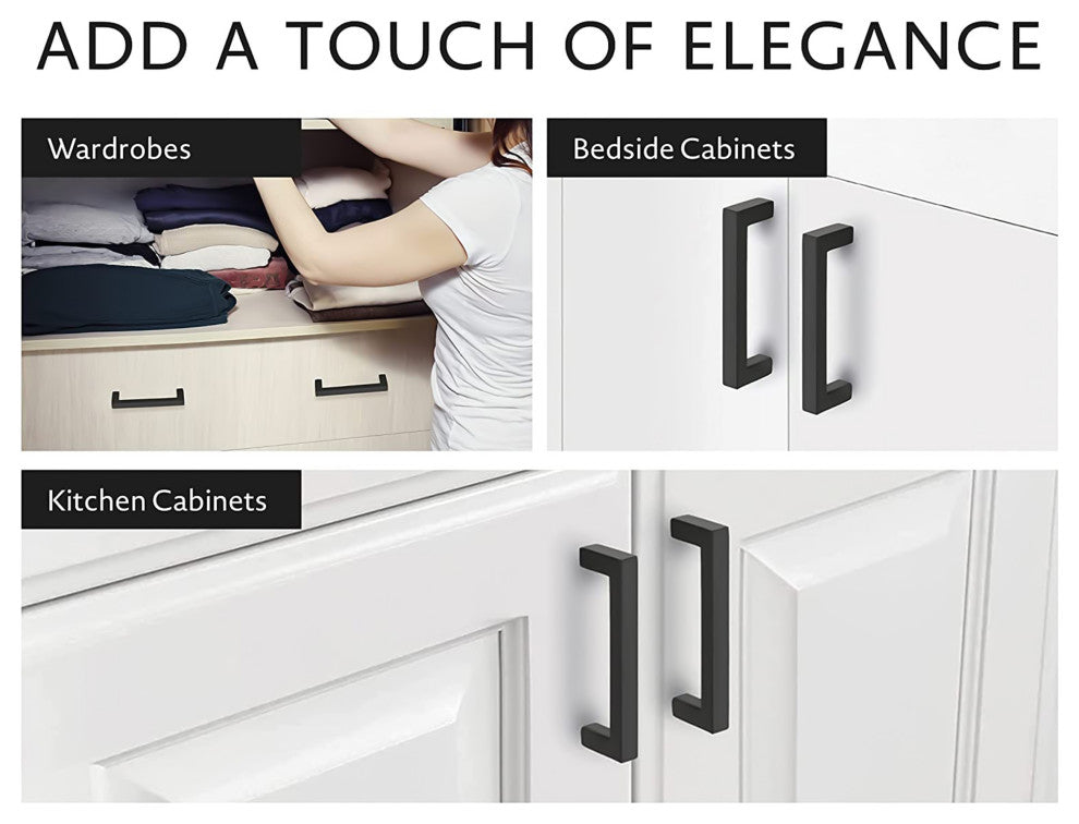 Mascot Hardware 3'' CTC Matte Black Square Cabinet Pulls - Pack of 10