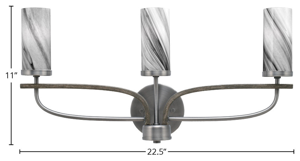 Monterey 3-Light Bath Bar, Graphite & Painted Distressed Wood-look, Onyx Swirl