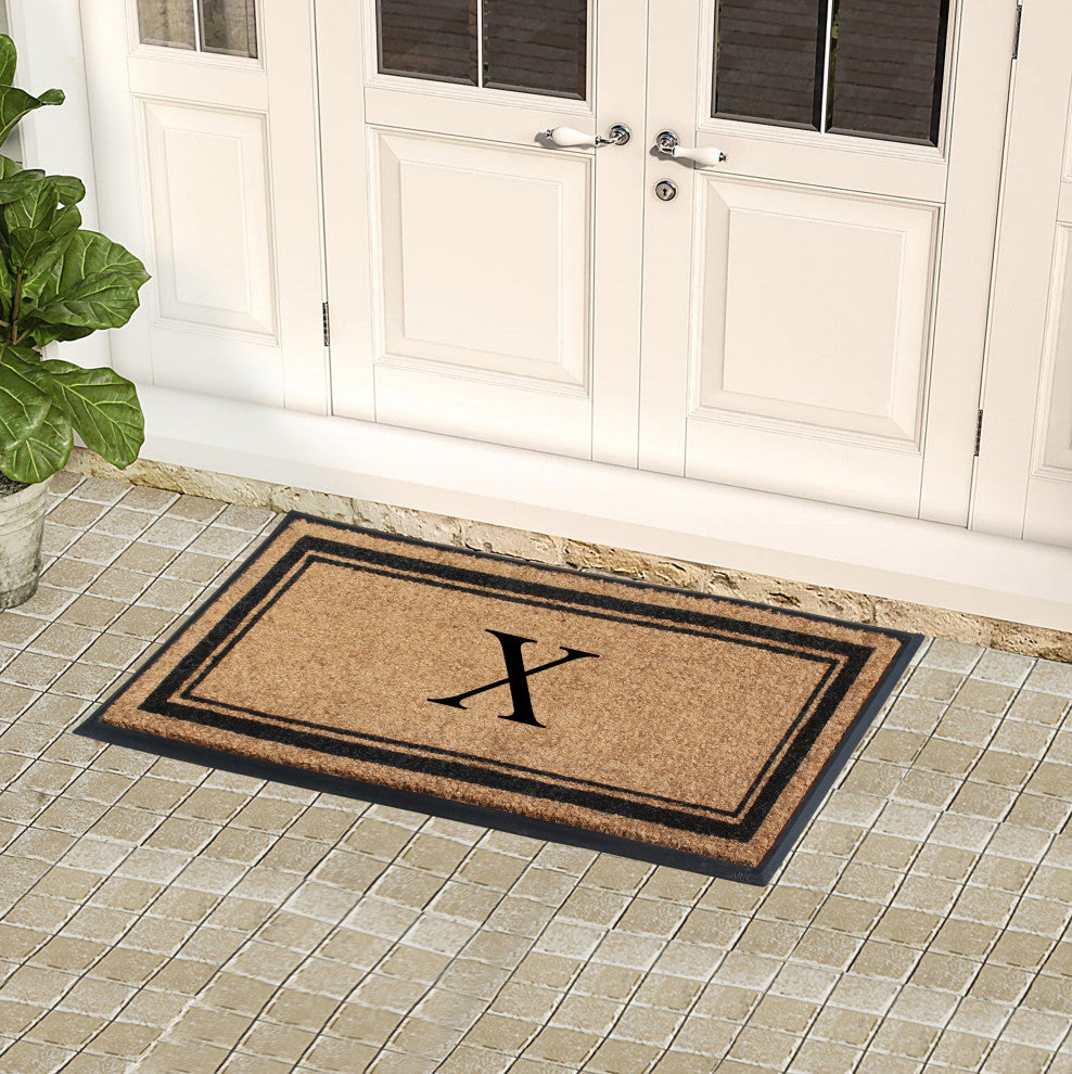 A1HC Picture Frame Natural Rubber and Coir Large Monogrammed Doormat 24"x48", X