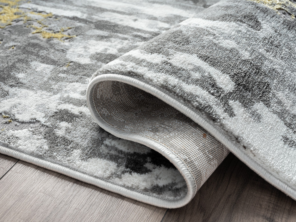 Abani Luna LUN100A Contemporary Gold and Grey Abstract Area Rug
