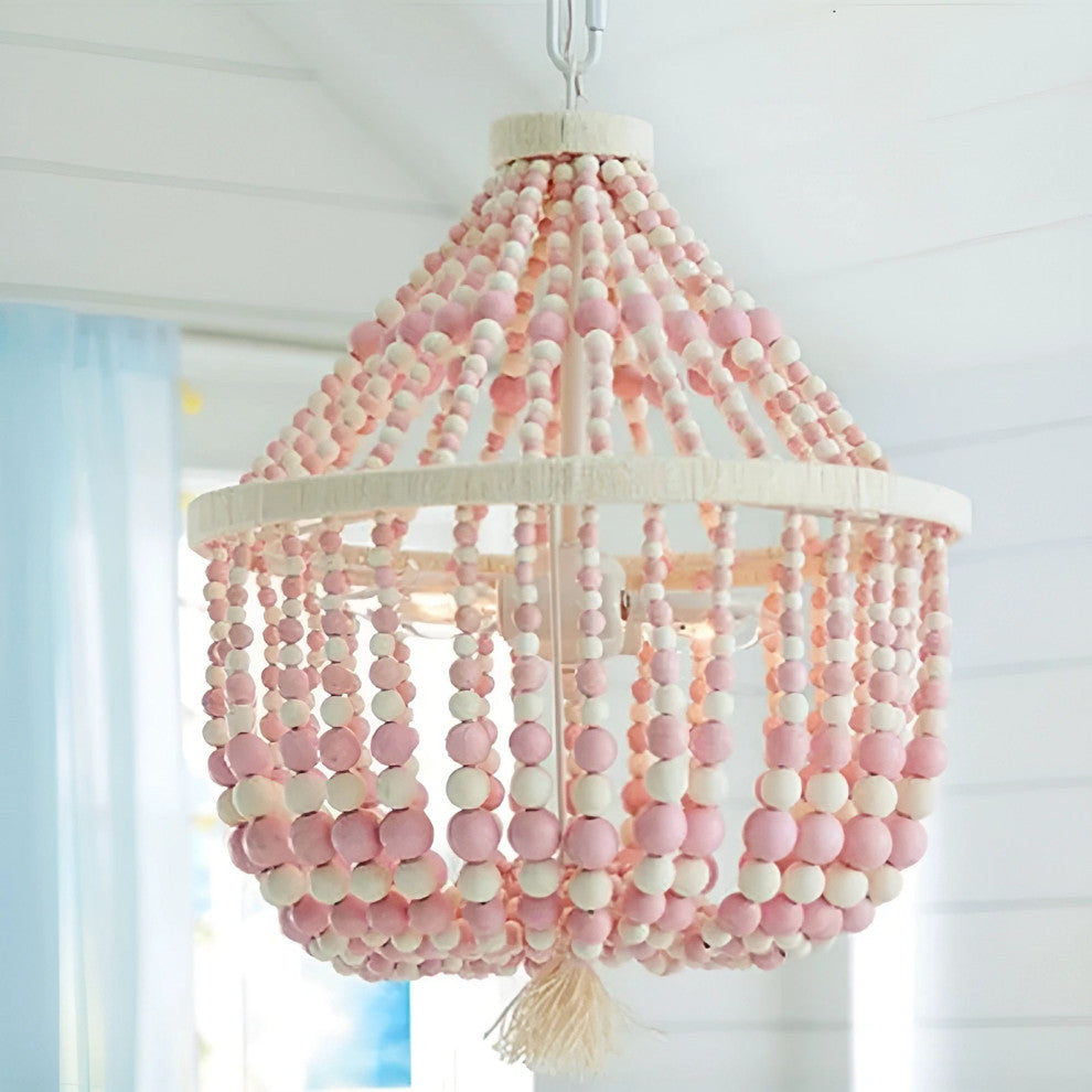 Modern Pink/Beige Wood Led Pendant Lamp For Bedroom, Kitchen, Pd913