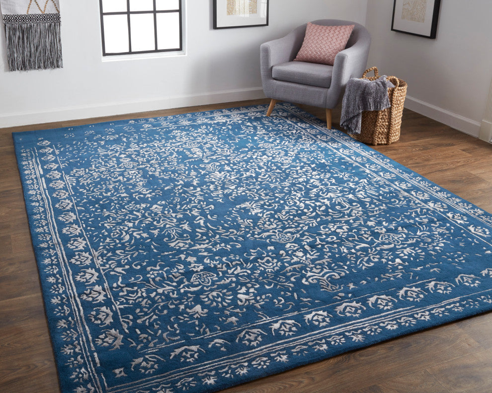 Weave & Wander Khalo Wool Rug, Blue/Silver, 8' X 10'