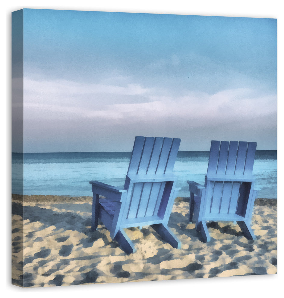 Blue Beach Chairs 30x30 Canvas Wall Art