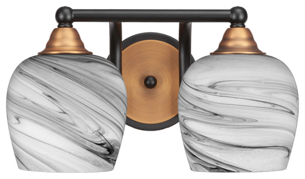 Paramount 2-Light Bath Bar, Matte Black & Brass, 6" Onyx Swirl Glass