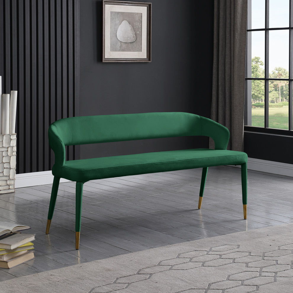 Destiny Upholstered Bench, Green, Velvet