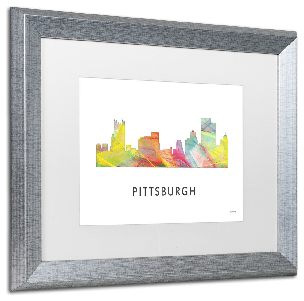 'Pittsburgh Pennsylvania Wb 1' Framed Art, Silver Frame, White Matte, 20x16