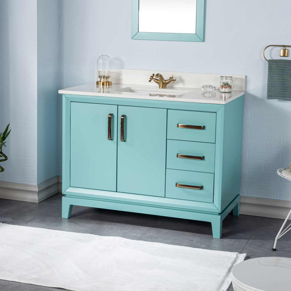 Fabia Collection 42" Bathroom Vanity With Sink, Mirror, Countertop, Turquoise