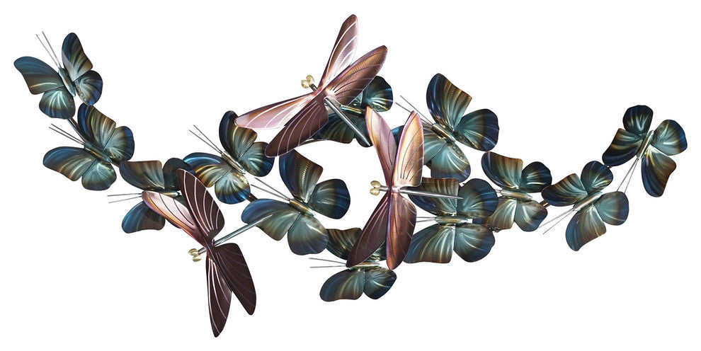 Modern Farmhouse Home Decor 'Dragonfly and Butterfly Small Flight' Steel Art